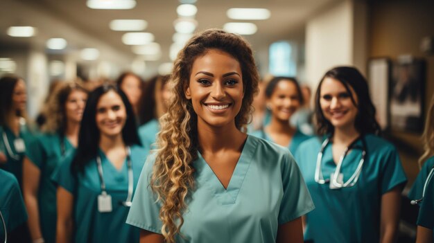 Groep artsen, mannen en vrouwen, verpleegsters in uniform in een ziekenhuis