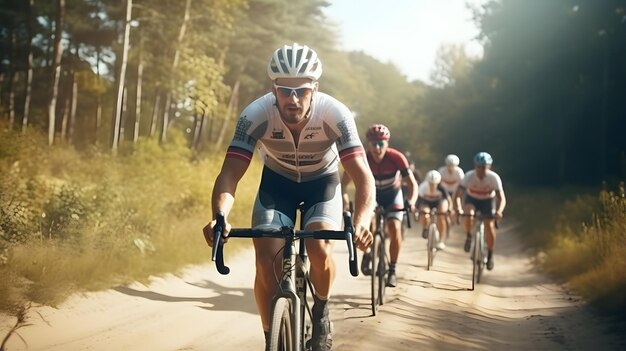 Groep atleten fietsers sportfiets rijden op grad