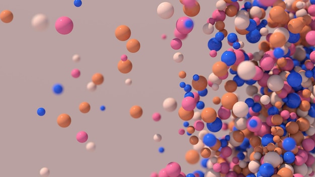 Groep blauw beige roze oranje ballen vliegen Beige achtergrond Abstracte illustratie 3d render