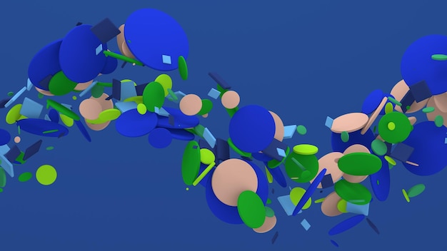 Groep blauw groen beige geometrische vormen Blauwe achtergrond Abstracte illustratie 3d render