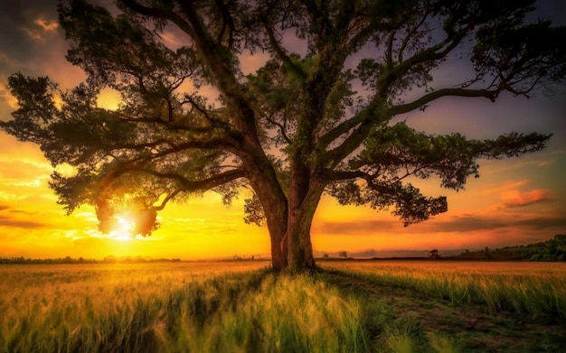 Groep bomen bij het mistige meer in het ochtendzonlicht