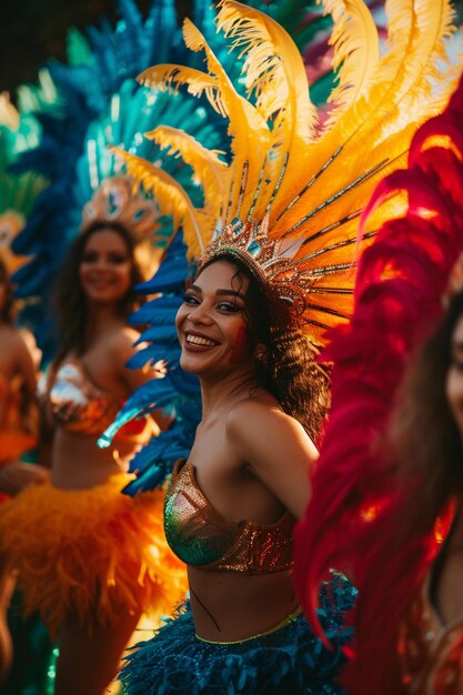 Foto groep braziliaanse vrouwen in carnavalskostume