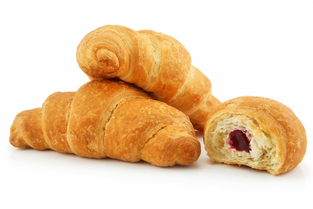 Groep Croissants die op Wit wordt geïsoleerd