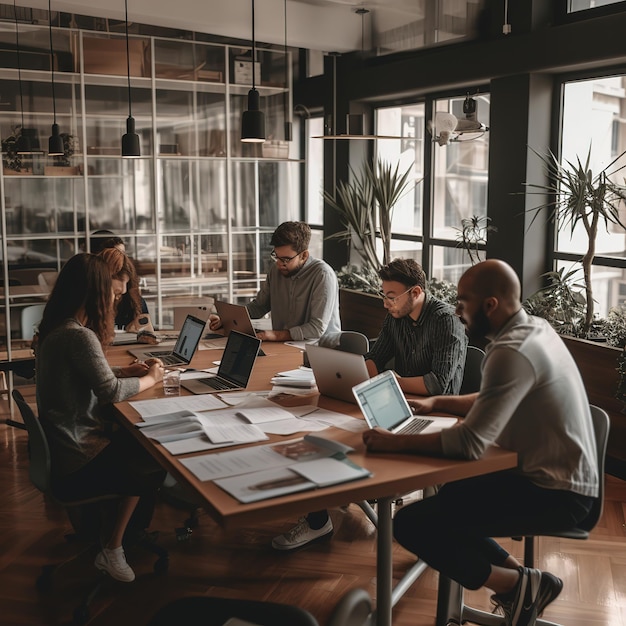 Groep die mensen businessplan in een bureau uitwerkt