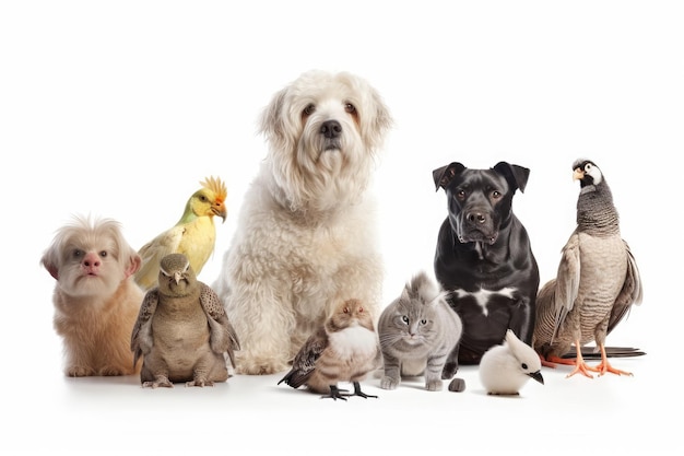 Foto groep dieren alleen op een witte achtergrond