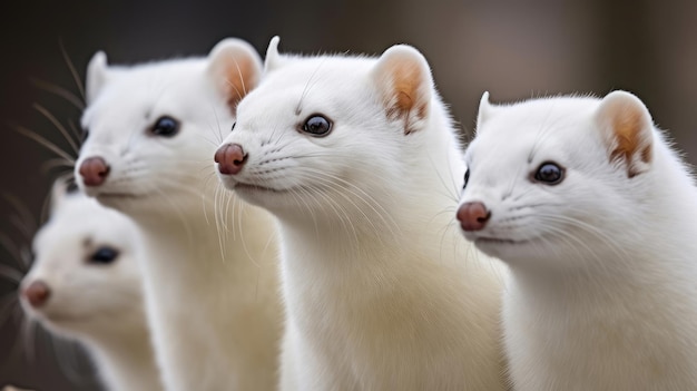 Groep Euraziatische Hermelijnen close-up