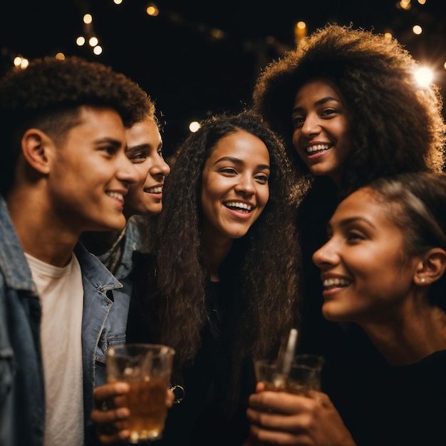 groep gelukkige jonge tieners op het nachtfeest generatieve AI