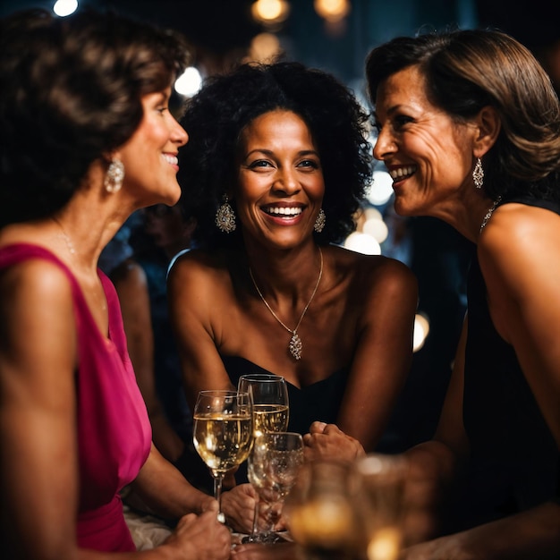 groep gelukkige oude vrouw van middelbare leeftijd op het nachtfeest generatieve AI