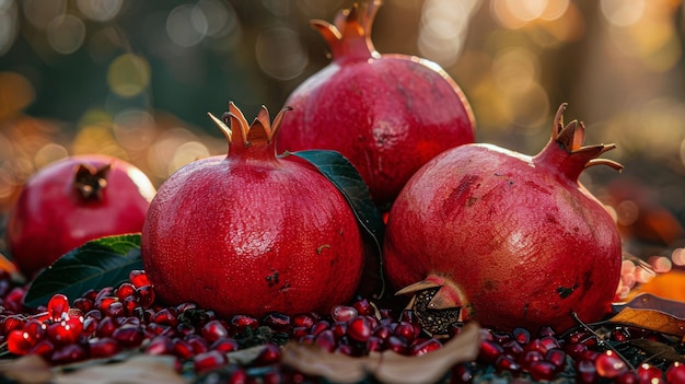 Groep granaatappels in het vuil