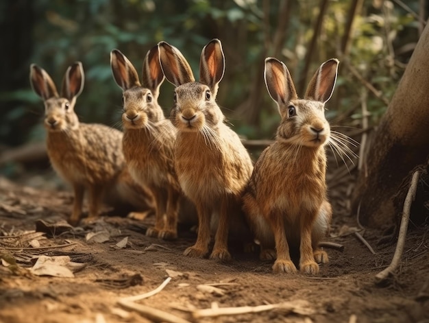 Groep Hazen in natuurlijke habitat generatieve AI