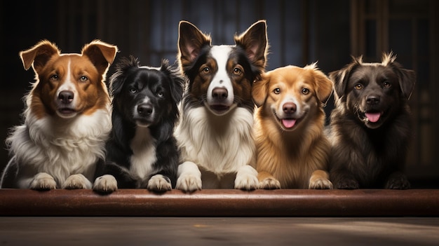 groep honden op een rij