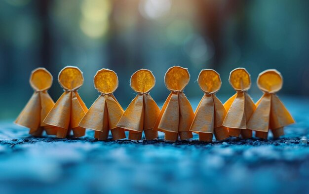 Foto groep houten mensen die in een rij staan generatieve ai