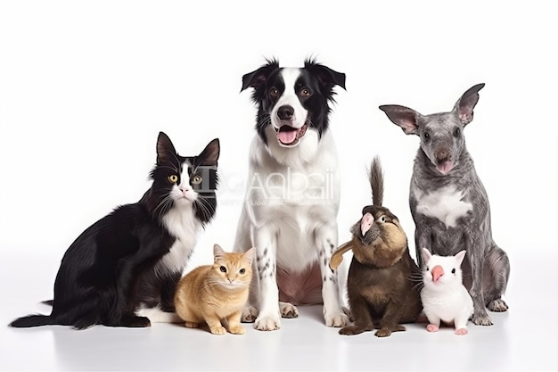 Groep huisdieren met border collie-hond