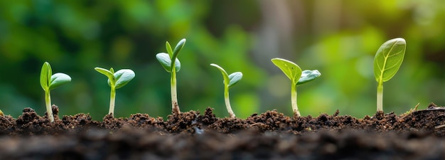 Groep jonge planten die in frisse bodem ontkiemen