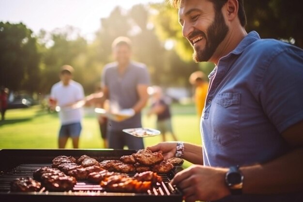 Foto groep jongeren die genieten van een barbecue in de natuur