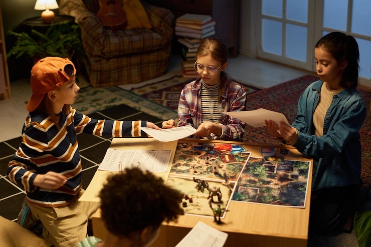 Foto groep kinderen die zich voorbereiden op een spel