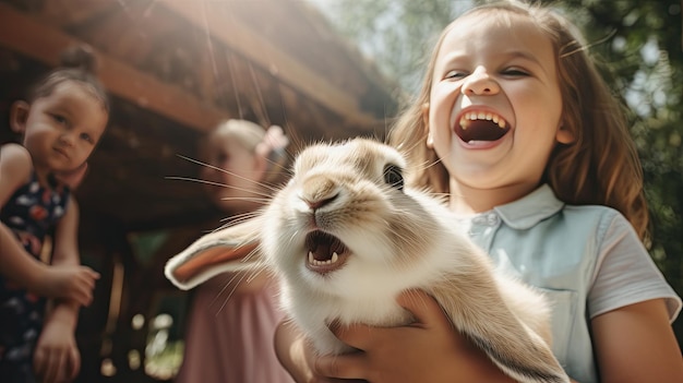 Groep kleine meisjes die samen in een rij zitten Pasen