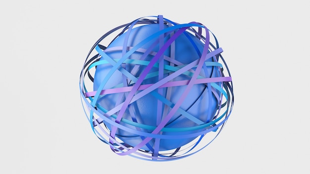 Groep kleurrijke cirkelvormen en blauw getextureerd gebied. Witte achtergrond. De abstracte 3d illustratie, geeft terug.