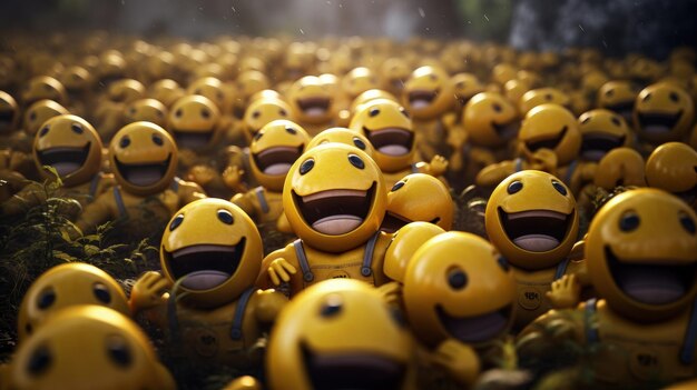 Groep lachende emoji's in filmische stijl