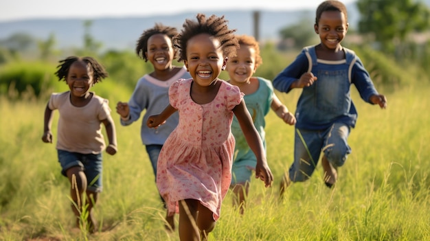 Groep lopende vrolijke Afrikaanse kinderen