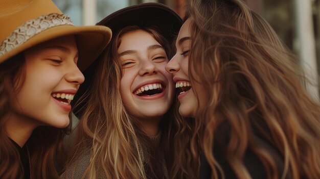 Foto groep meisjes die lachen en genieten van een meisjesdagje