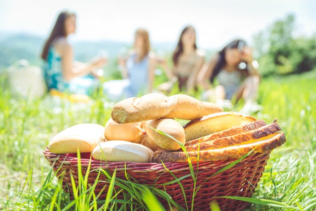 Groep meisjes picknick maken in het weekend