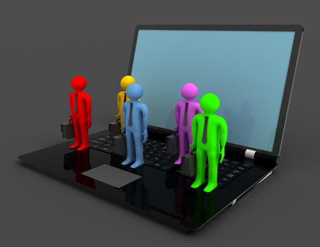 Groep mensen cijfers op laptop, 3d render