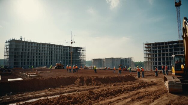 Groep mensen die de bouwplaats observeren