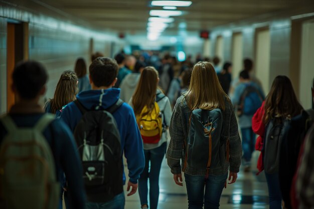 Groep mensen die door de gang lopen