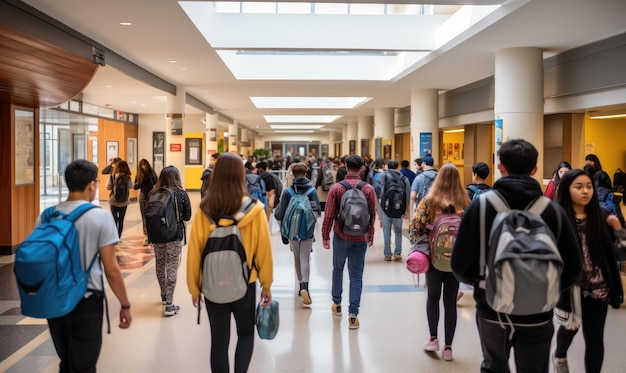 Groep mensen die door de gang lopen