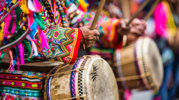 Foto groep mensen die drums spelen bij de cinco de mayo parade