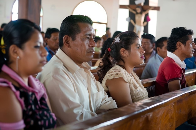 Groep mensen die in een Mexicaanse kerk zitten Generatieve AI