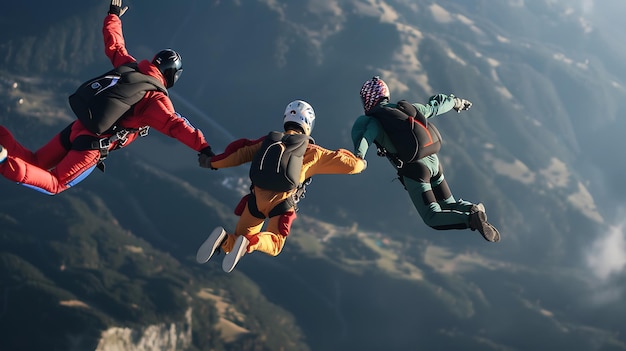 Foto groep mensen die op een parachute vliegen generatieve ai