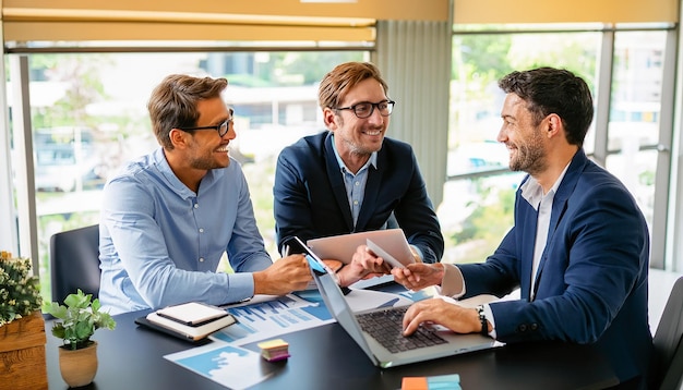 Groep mensen die samenwerken op een laptop