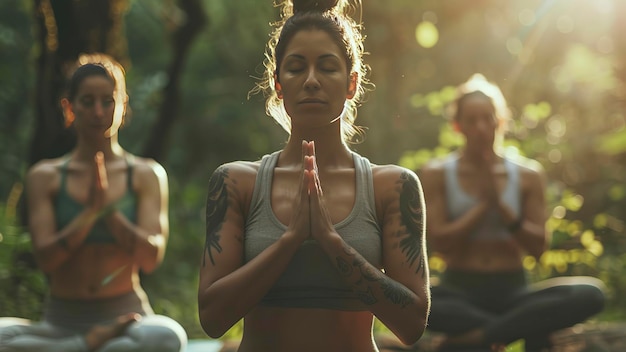 groep mensen die yoga doen in de natuur yoga tijd in de natuur mensen die zich ontspannen in de natuur