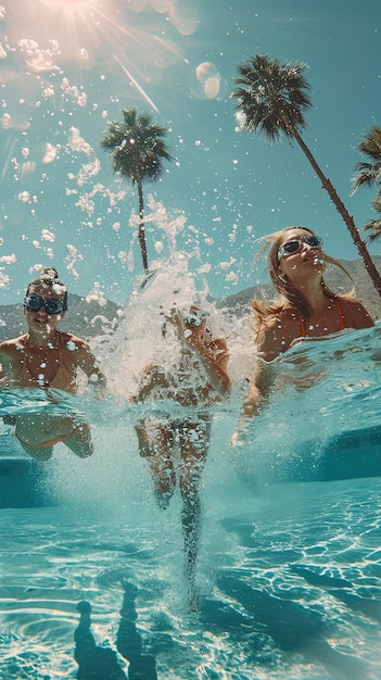 Foto groep mensen in het zwembad van het resort tijdens de zomervakantie