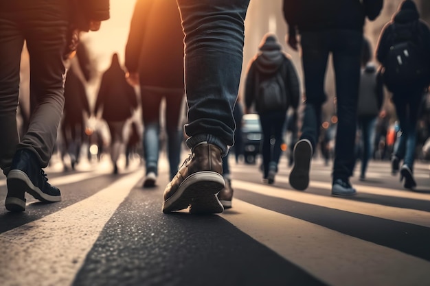 Groep mensen lopen op het zebrapad neuraal netwerk ai gegenereerd