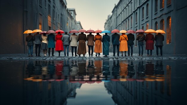 Groep mensen met een paraplu Generatieve Ai