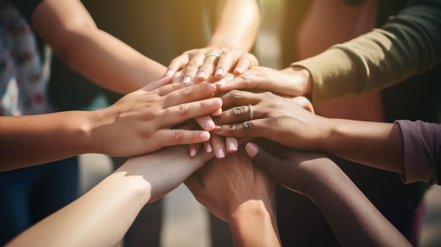 Groep mensen met handen bij elkaar ai