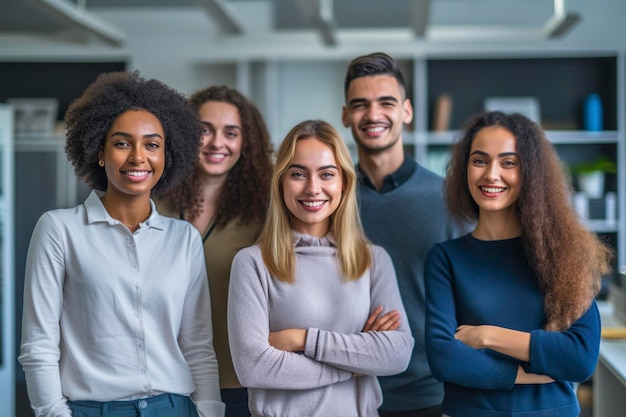 Groep mensen van verschillende leeftijden poseren en glimlachen naar de camera die Ai heeft gegenereerd