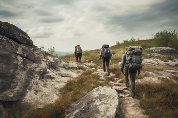 Groep mensen wandelen Wandelaarsteam Genereer Ai