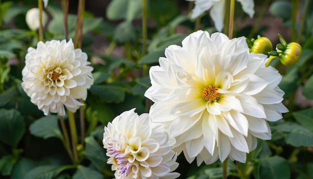 Groep mooie Dahlia bloemen in de tuin