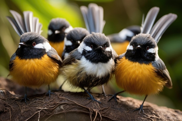 Groep Nieuw-Zeelandse Fantail-vogels close-up