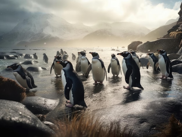 Groep Penguin in natuurlijke habitat generatieve AI