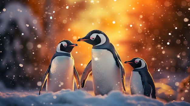 Foto groep pinguïns op de sneeuw mooie pinguïn