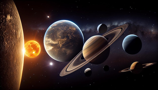 Groep planeten die in de lucht generatieve ai zijn