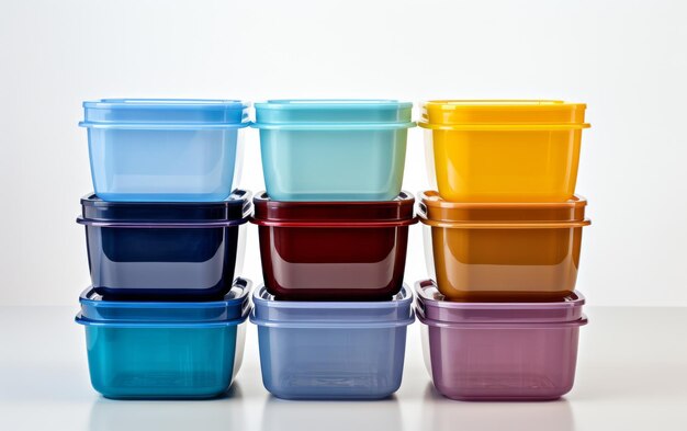 Foto groep plastic containers op tafel