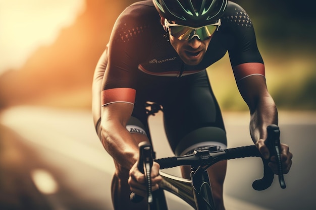 Groep professionele fietsers in race-uitrusting die samen op een schilderachtige fietsroute rijden