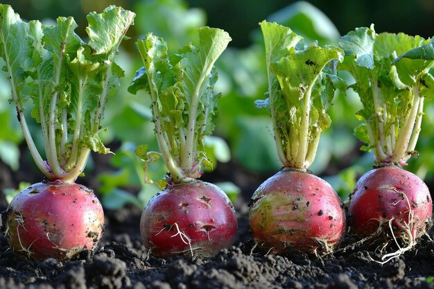 Groep radijs sappige rijpe groente raphanus sativus van tuinplatform jonge lente rode wortel gewas