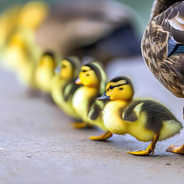 Foto groep schattige gele pluizige eendjes in het voorjaars dierfamilie concept generatieve ai